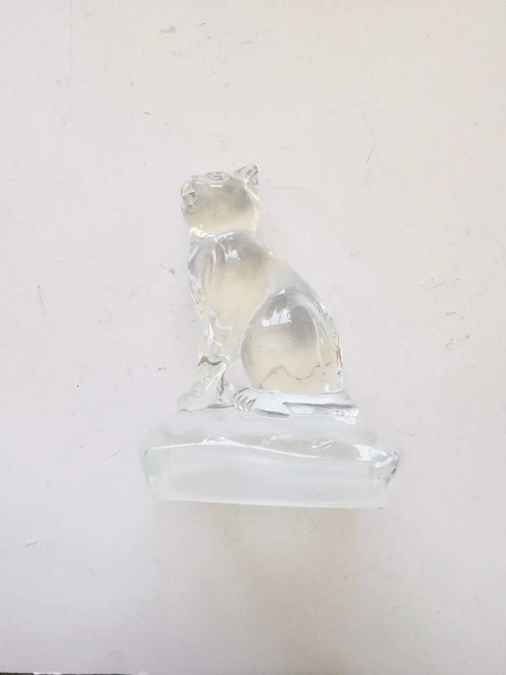 Cristal d'Arques French Clear Crystal Kitty Cat Statue Frosted Base Decor 5.5